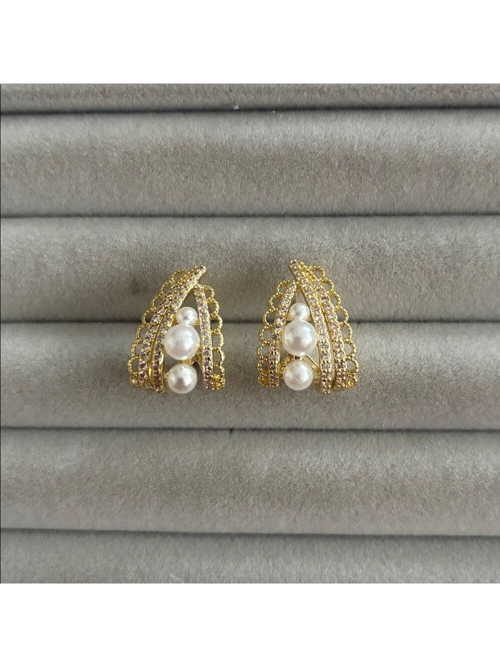 Gold and Pearl Cluster Earrings